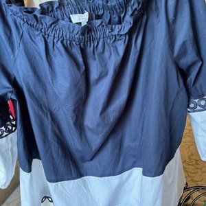 Crown and Ivy XL off the shoulder top. Light blue / navy blue